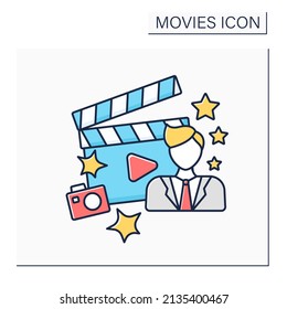 Movie star color icon. Celebrity. Actor famous for playing leading roles in films. Super star. Movie concept. Isolated vector illustration