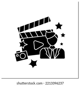 Movie star glyph icon. Celebrity. Actor famous for playing leading roles in films. Super star. Movie concept. Filled flat sign. Isolated silhouette vector illustration
