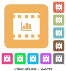 Movie statistics flat icons on rounded square vivid color backgrounds.