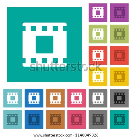 Movie stop multi colored flat icons on plain square backgrounds. Included white and darker icon variations for hover or active effects.
