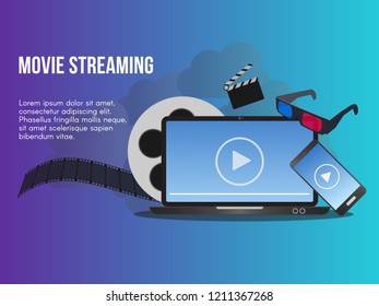 Movie streaming concept. Ready to use vector. Suitable for background, wallpaper, landing page, web, banner and other creative work.