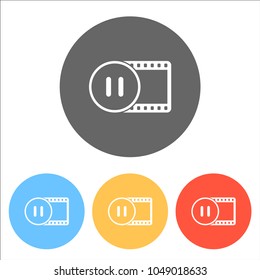 movie strip with pause symbol in circle. simple silhouette. Set 