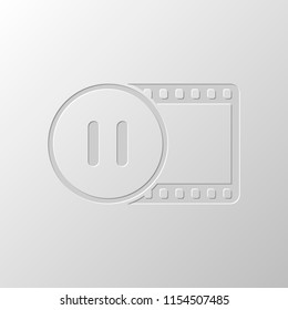 movie strip with pause symbol in circle. simple silhouette. Paper design. Cutted symbol. Pitted style