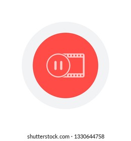 movie strip with pause symbol in circle. simple silhouette. Icon in colored circle with gray bold border. Web button, modern flat design