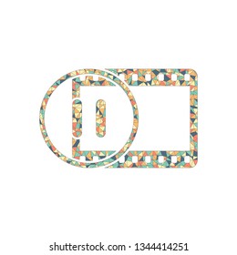 movie strip with pause symbol in circle. simple silhouette. Colored mosaic with polygons