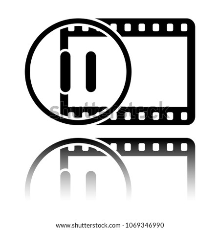 movie strip with pause symbol in circle. simple silhouette. Blac