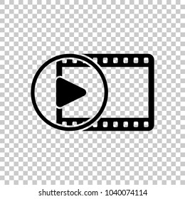 movie strip with play symbol in circle. simple silhouette. On transparent background.