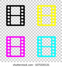 movie strip. simple silhouette. Colored set of cmyk icons on tra