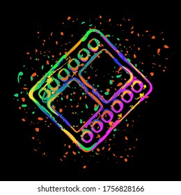 movie strip. simple silhouette. Colored ink with splashes on black background