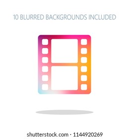 movie strip. simple silhouette. Colorful logo concept with simple shadow on white. 10 different blurred backgrounds included