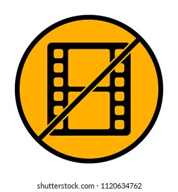 movie strip. simple silhouette. not allowed, black object in warning sign with orange background color