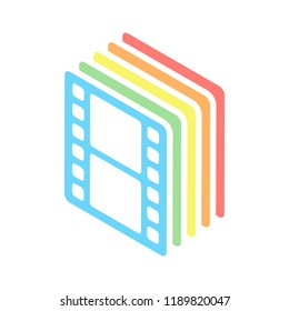 movie strip. simple silhouette. Stack of colorful isometric icons on white background