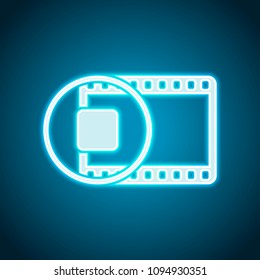movie strip with stop symbol in circle. simple silhouette. Neon style. Light decoration icon. Bright electric symbol