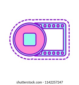 movie strip with stop symbol in circle. simple silhouette. Colored sketch with dotted border on white background