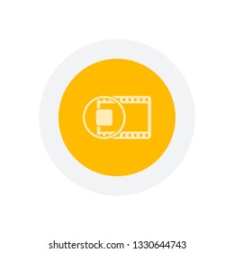 movie strip with stop symbol in circle. simple silhouette. Icon in colored circle with gray bold border. Web button, modern flat design