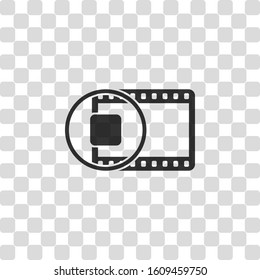 movie strip with stop symbol in circle. simple silhouette. Black symbol on transparency grid