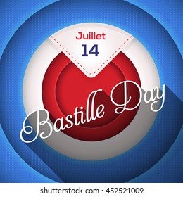 Movie Style Background, France Bastille Day Greeting Card Design. Text "14th of July" at English