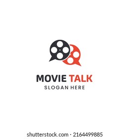 movie talk logo, cinema forum icon, film roll combine with bubble speech logo concept
