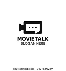 Plantilla del logotipo de la charla de la película en estilo simple. Cámara y Ilustración vectorial de chat de burbujas