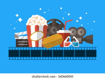 Movie Theater Banner Design With Flat Modern Icons