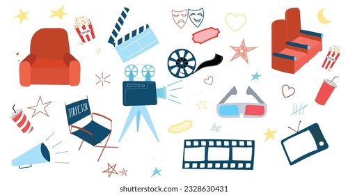 movie theater, cinema clip art hand drawing, doodle