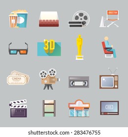 Movie theater cinema entrance retro tickets and 3d polarized glasses flat icons collection  abstract isolated vector illustration