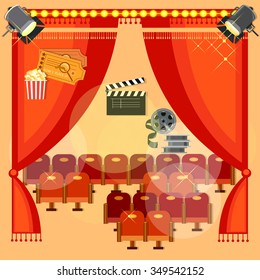 Movie theater cinema festival cinematography theatre interior screen chairs 