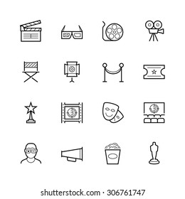 Movie Theater And Cinema Thin Line Vector Icon Set