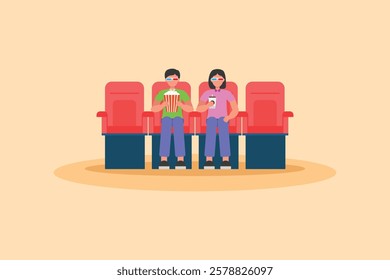 Movie theater concept. Colored flat vector illustration isolated.