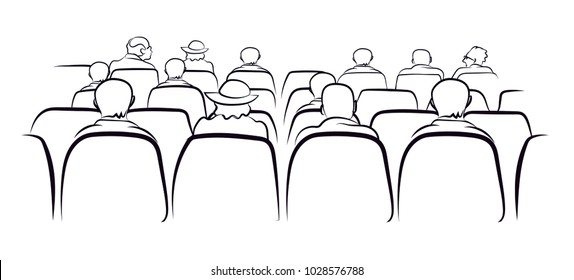 a movie theater filled with women and men