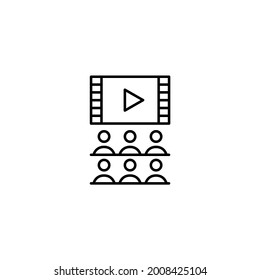 Movie theater icon. People watching video. Pixel perfect editable stroke design