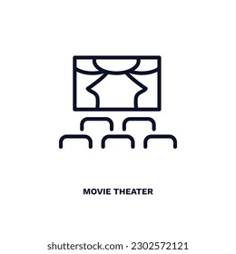 movie theater icon. Thin line movie theater icon from cinema and theater collection. Outline vector isolated on white background. Editable movie theater symbol can be used web and mobile