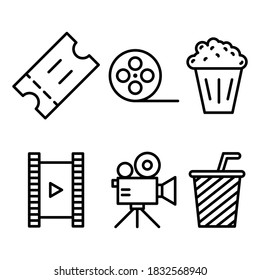 Juego de iconos de línea de cine, diseño de vectores de cine