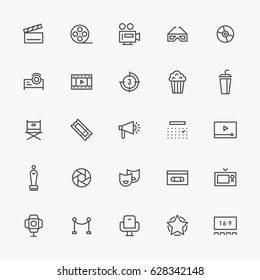 Movie Theater Object Line Icons Vector Illustration Flat Design