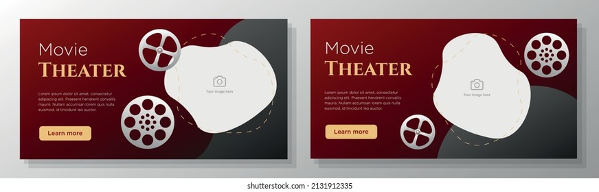 Online-Movie-Theater-Banner-Set, Werbung für Filmrollen, horizontale Werbung, klassische Veranstaltungskampagne-Webseite, Flyer, kreative Broschüre einzeln auf dem Hintergrund.