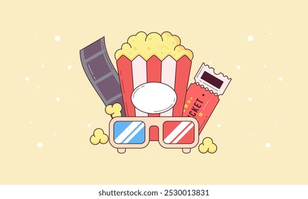 Movie Theater Poster Design Concept with Movie Cinema Elements. Cinema Banner Design Concept