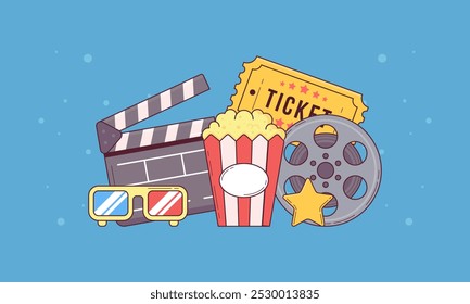 Movie Theater Poster Design Concept with Movie Cinema Elements. Cinema Banner Design Concept