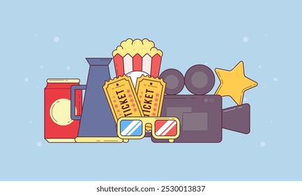 Movie Theater Poster Design Concept with Movie Cinema Elements. Cinema Banner Design Concept