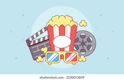 Movie Theater Poster Design Concept with Movie Cinema Elements. Cinema Banner Design Concept