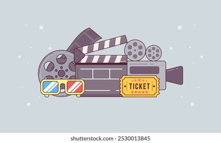 Movie Theater Poster Design Concept with Movie Cinema Elements. Cinema Banner Design Concept