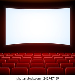 A movie theater stage with red seats, EPS 10 contains transparency and mesh.