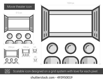 Movie theater vector line icon isolated on white background. Movie theater line icon for infographic, website or app. Scalable icon designed on a grid system.