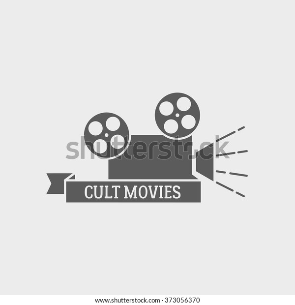 Movie theater vector logo,\
badge or label design template with film camera and cult movies\
title.