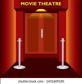 Movie Theatre Entrance Closed Door In Vector Illustration