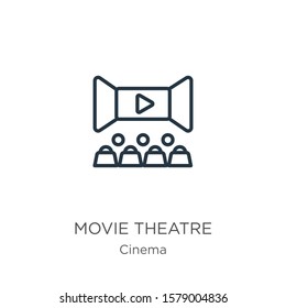 Movie theatre icon. Thin linear movie theatre outline icon isolated on white background from cinema collection. Line vector sign, symbol for web and mobile