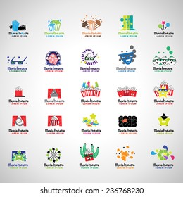 Movie Theatre Icons Set - Isolated On Gray Background - Vector Illustration, Graphic Design Editable For Your Design 