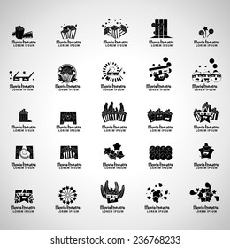 Movie Theatre Icons Set - Isolated On Gray Background - Vector Illustration, Graphic Design Editable For Your Design 