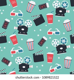 Movie themed seamless pattern - endless cinema design