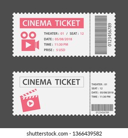 Movie Ticket Cinema concept with ticket icons design, vector illustration. Fresh design Ticket Vector. Cinema ticket movie coupon admit film entertainment.