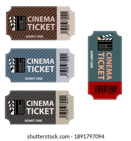 Movie ticket. Cinema tickets isolated. Film coupon label. Show, festival or theater entry pass on white background. Realistic illustration template of event entrance. Entertainment or concert card